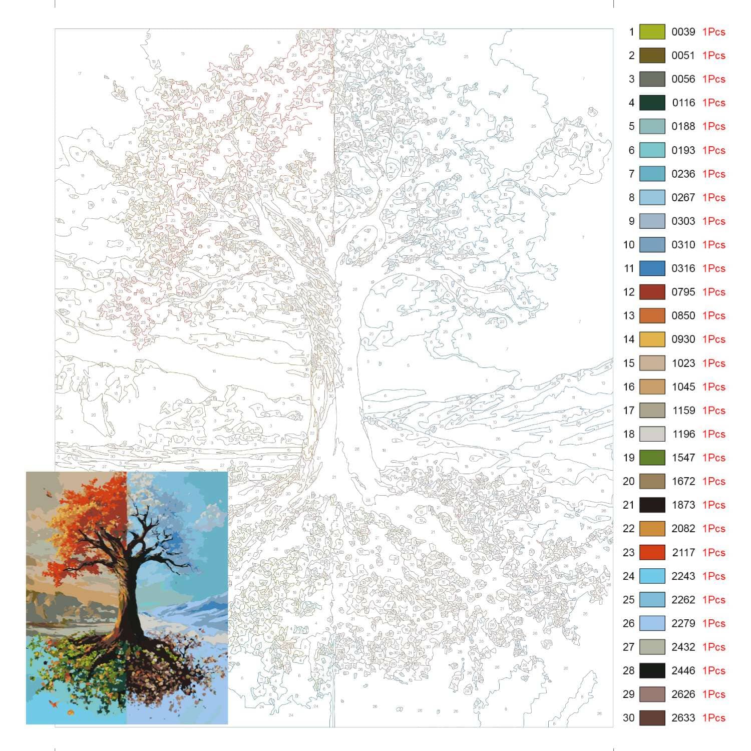 Painting By Numbers Set - Tree in Four Seasons
