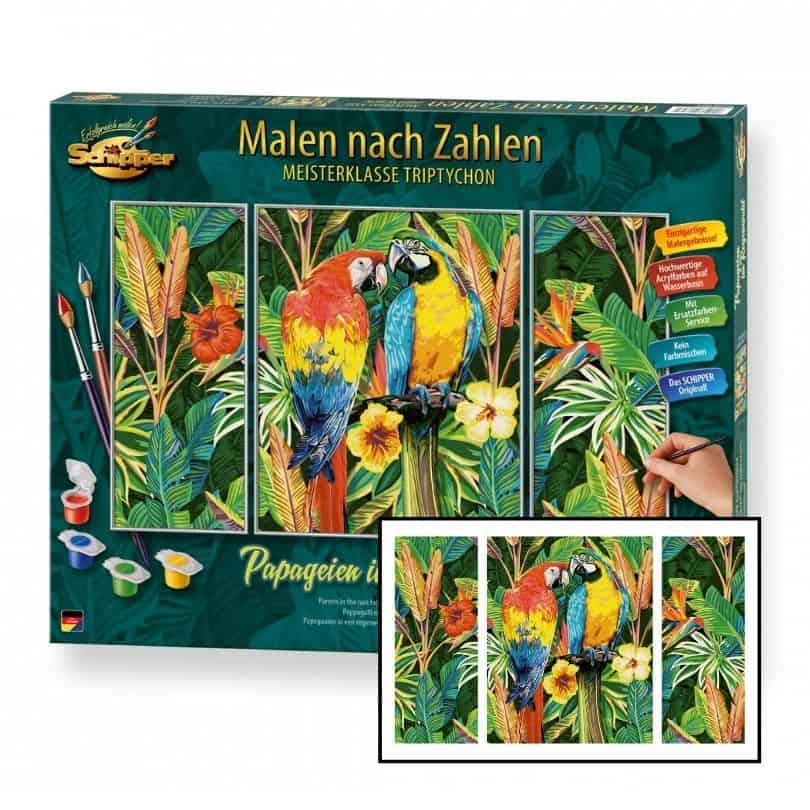 Painting By Numbers Schipper - Parrots In The Rain Forest, Triptych