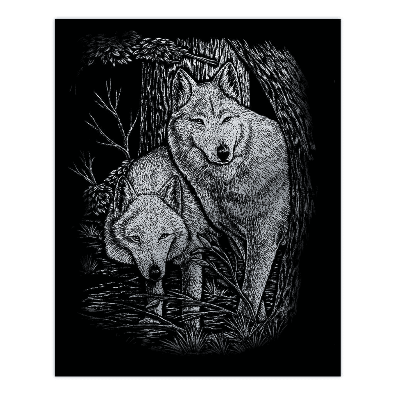 Silver Engraving Art - Wolves In Tree